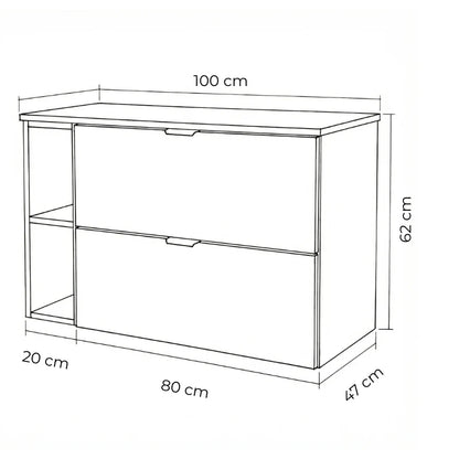 Dulap pentru lavoar 100 cm cu raft, fronturi netede Orio - Casmir/Stejar artizanal