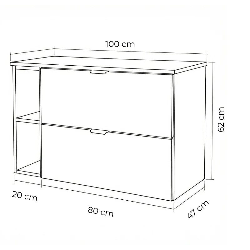 Dulap pentru lavoar 100 cm, cu raft, fronturi netede Orio - Casmir