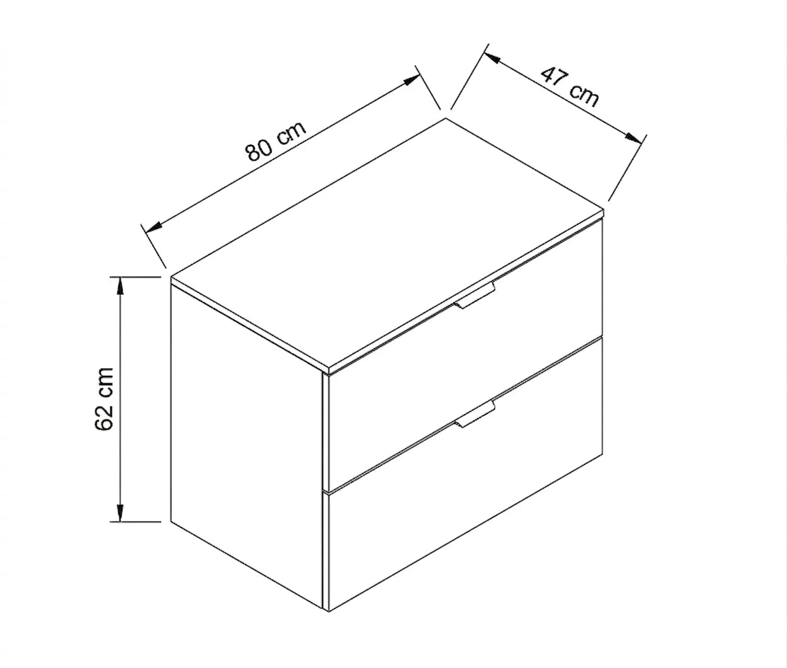 Dulap pentru lavoar 80 cm 2 sertare, fronturi netede Orio - Casmir/Stejar artizanal