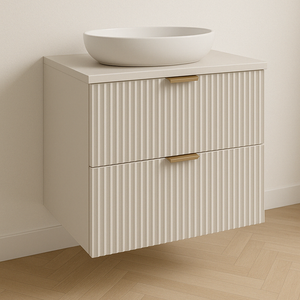 Dulap pentru lavoar Willy 60 cm Cașmir cu fronturi striate – mobilier modern, elegant și funcțional pentru băi compacte.