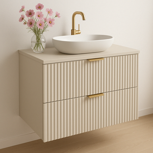 Dulap pentru lavoar Willy 80 cm Cașmir cu fronturi striate – mobilier modern, elegant și funcțional pentru baie.