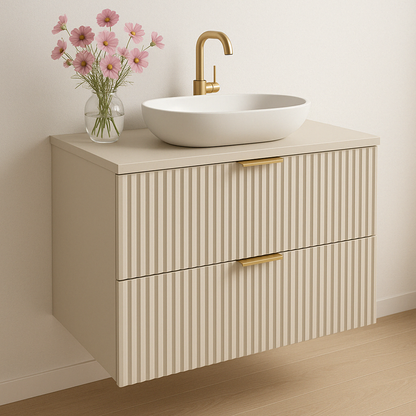 Dulap pentru lavoar Willy 80 cm Cașmir cu fronturi striate – mobilier modern, elegant și funcțional pentru baie.