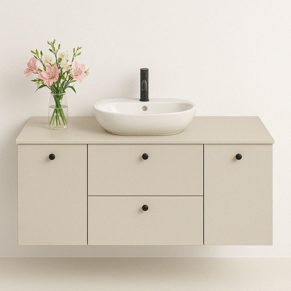 Dulap pentru lavoar 140 cm cu 2 cos de rufe, fronturi netede Beti - Casmir