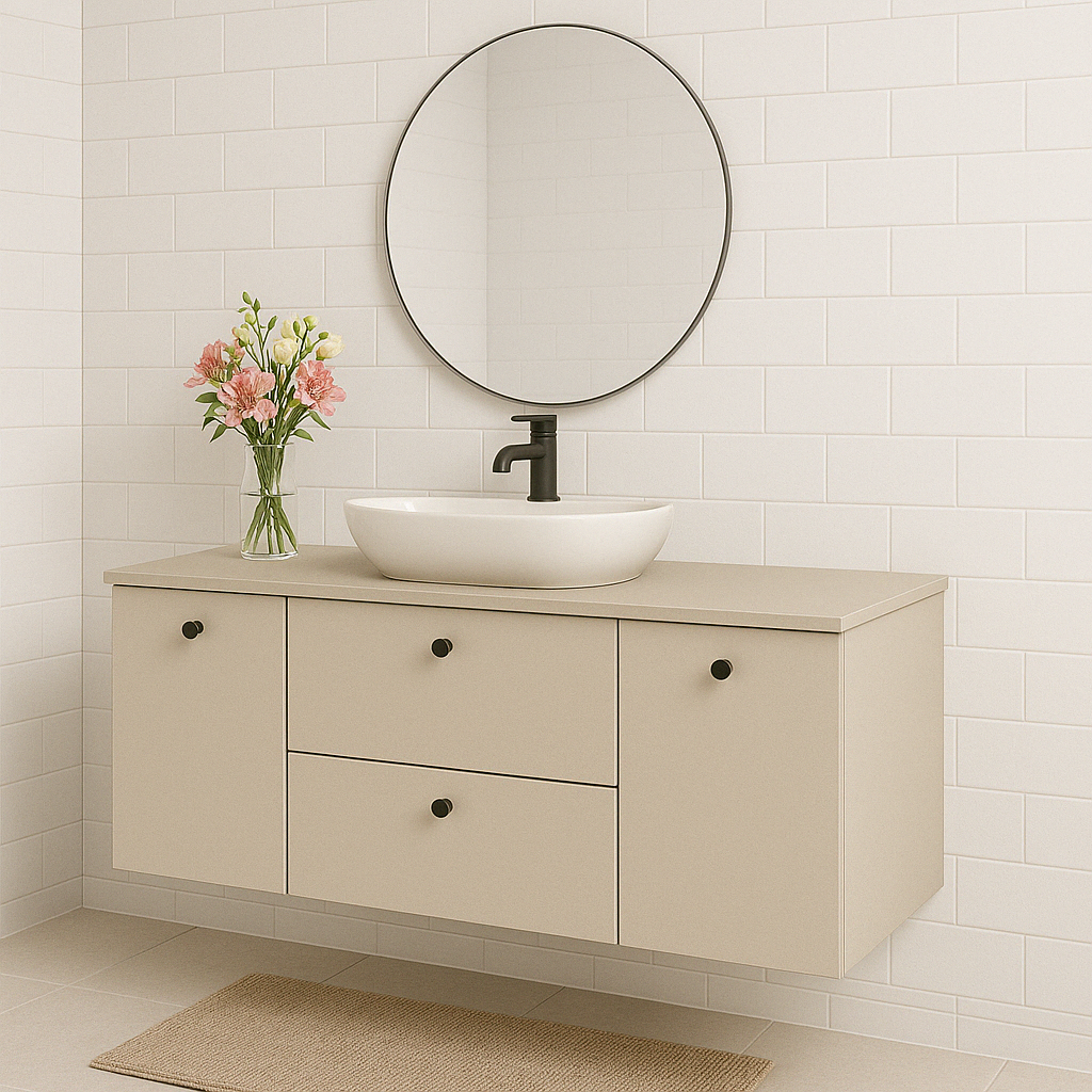 Dulap pentru lavoar 140 cm cu 2 cos de rufe, fronturi netede Beti - Casmir