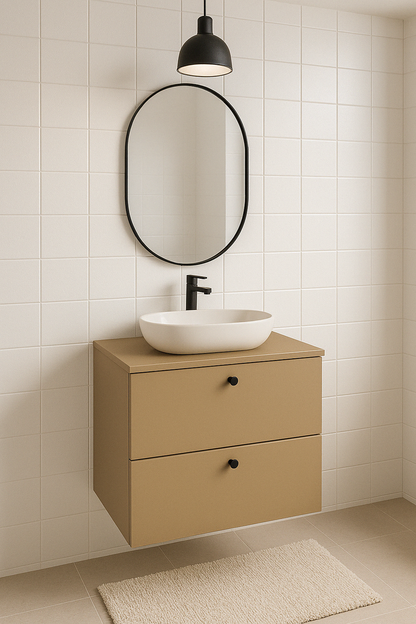 Dulap pentru lavoar 60 cm, cu 2 sertare, fronturi netede Beti - Cappuccino