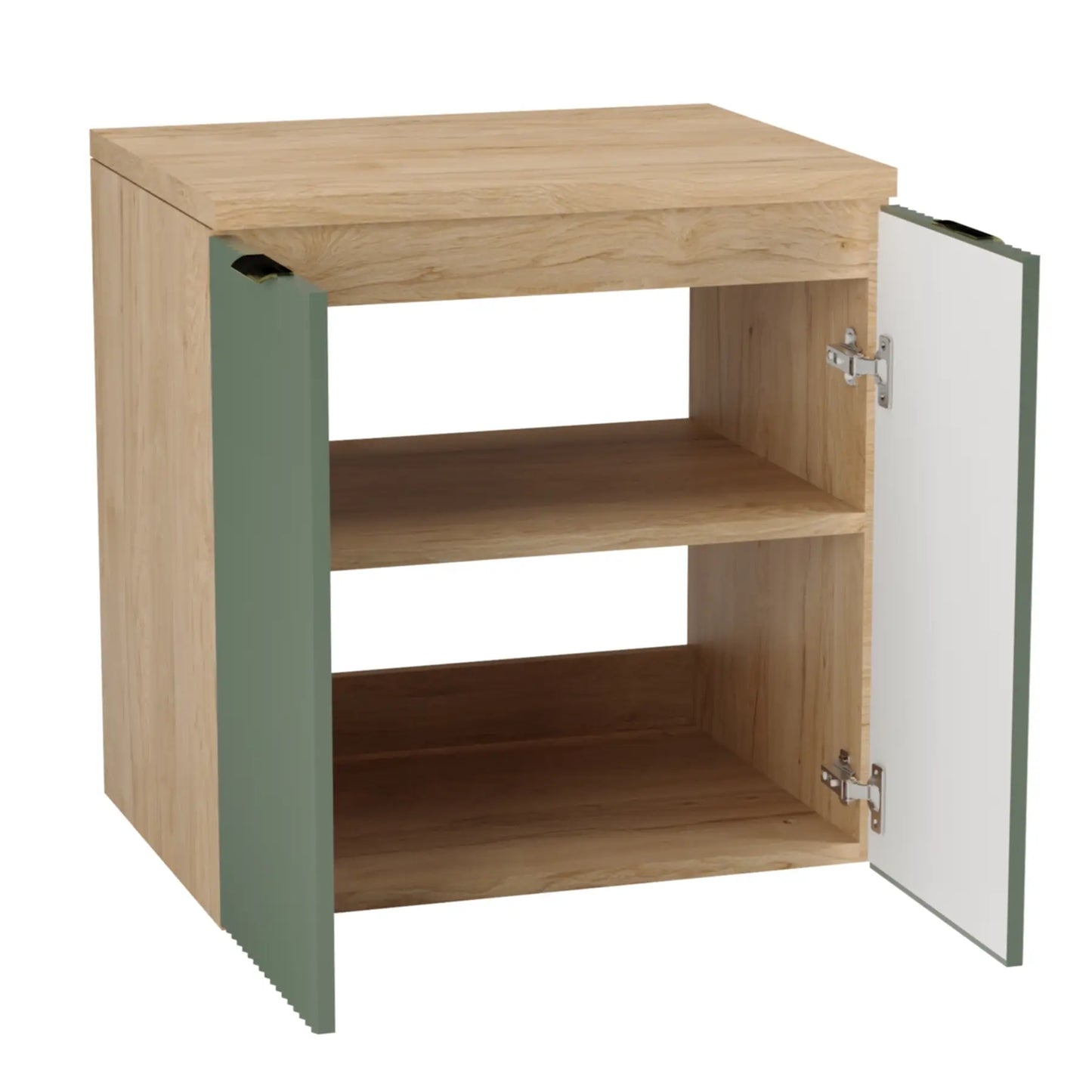 Dulap pentru lavoar 60 cm, cu 2 usi, fronturi canelate Willy - Verde/Nuc