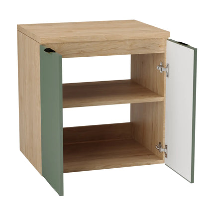 Dulap pentru lavoar 60 cm, cu 2 usi, fronturi canelate Willy - Verde/Nuc