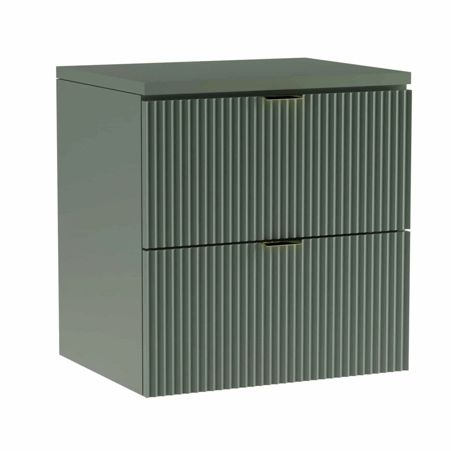 Dulap pentru lavoar 100 cm, cu 2 raft, fronturi canelate Willy - Verde/Nuc