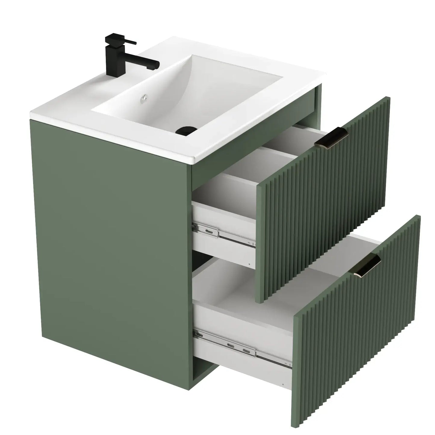 Dulap pentru lavoar 60 cm cu chiuveta, 2 sertare, fronturi canelate Willy - Verde