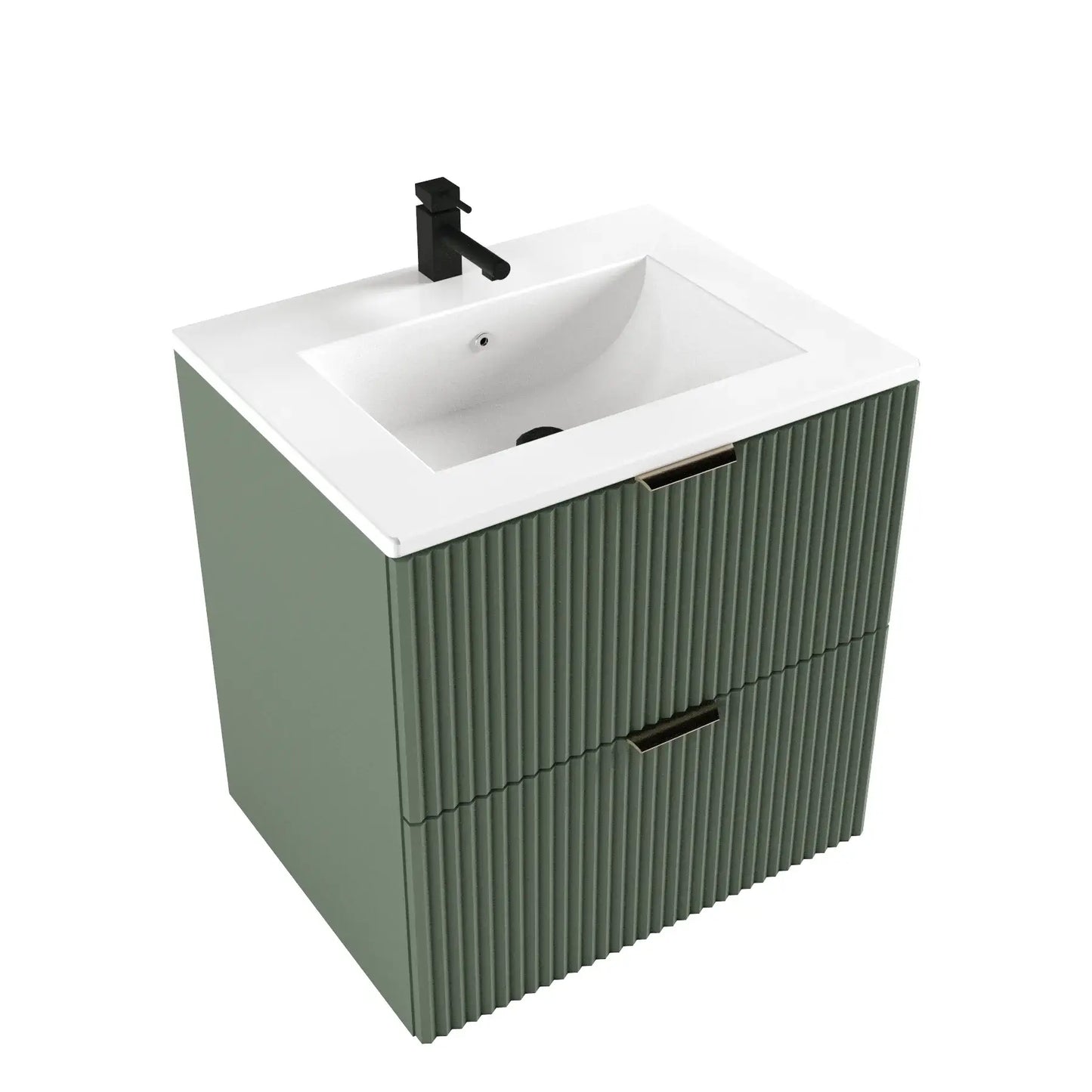 Dulap pentru lavoar 60 cm cu chiuveta, 2 sertare, fronturi canelate Willy - Verde