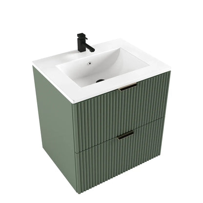 Dulap pentru lavoar 60 cm cu chiuveta, 2 sertare, fronturi canelate Willy - Verde