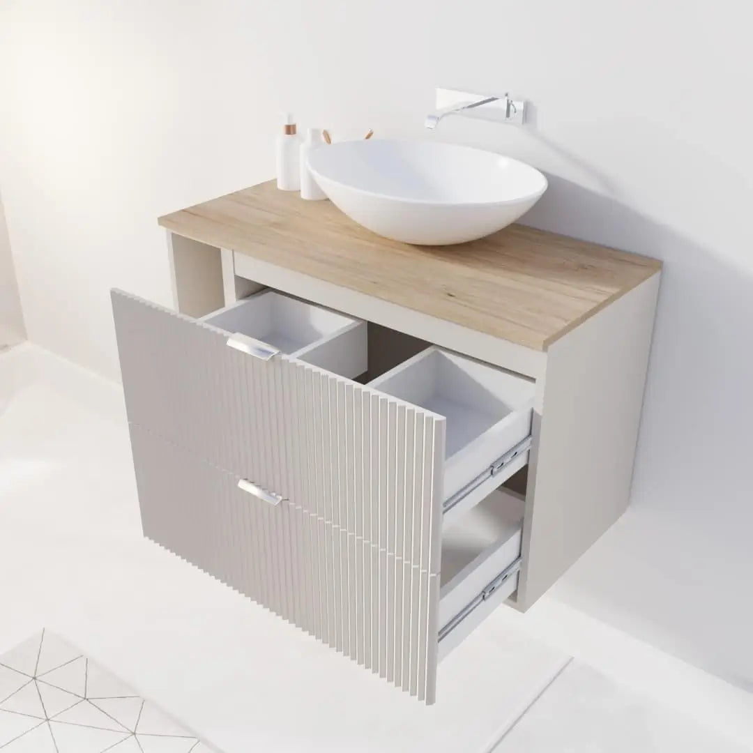 Dulap pentru lavoar 100 cm cu raft Willy - Alb, Nuc raft, Nuc top