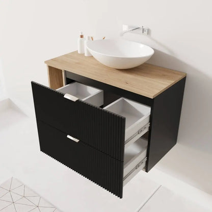 Dulap pentru lavoar 100 cm cu raft Willy - Negru, Nuc raft, Nuc top