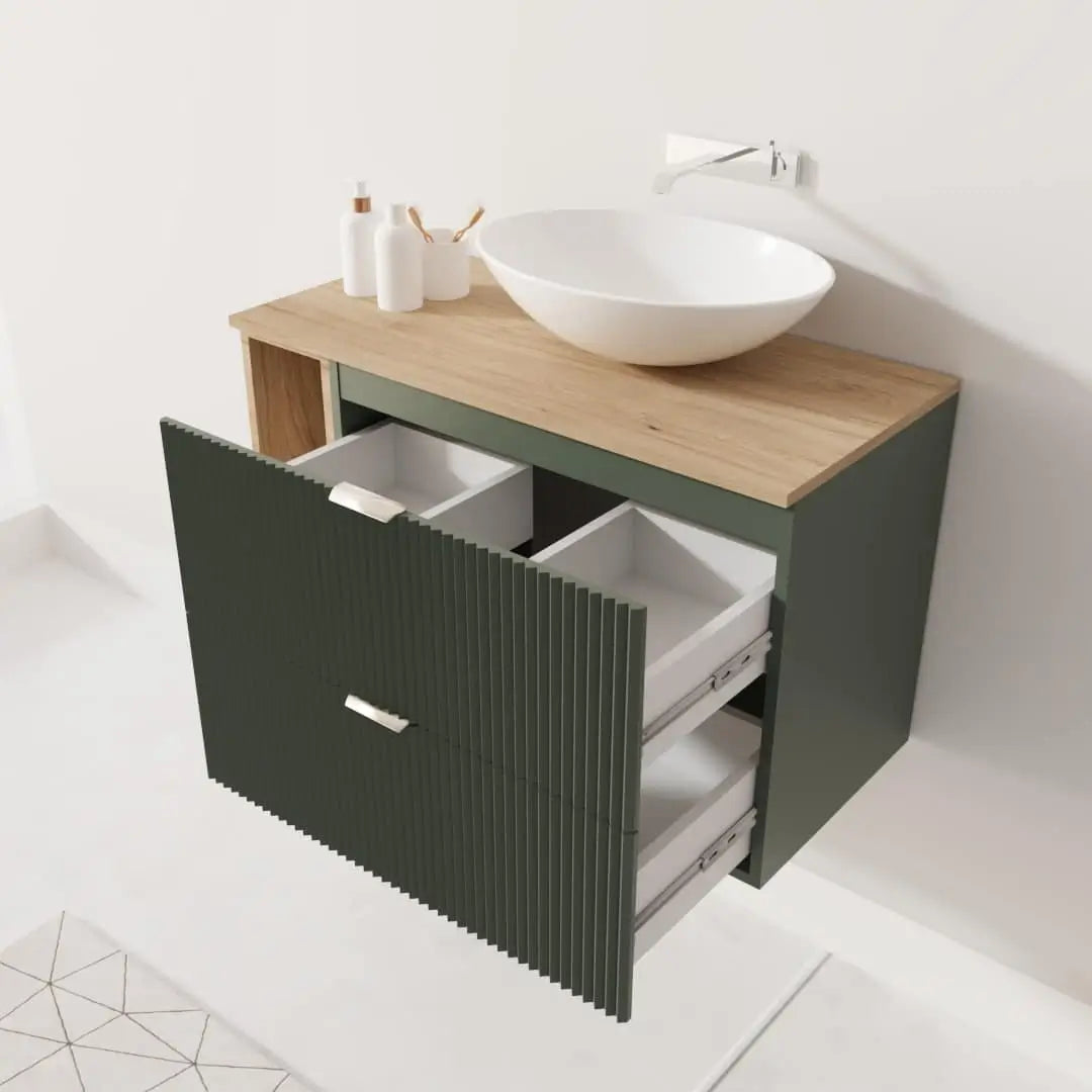 Dulap pentru lavoar 100 cm cu raft Willy - Verde, Nuc raft, Nuc top