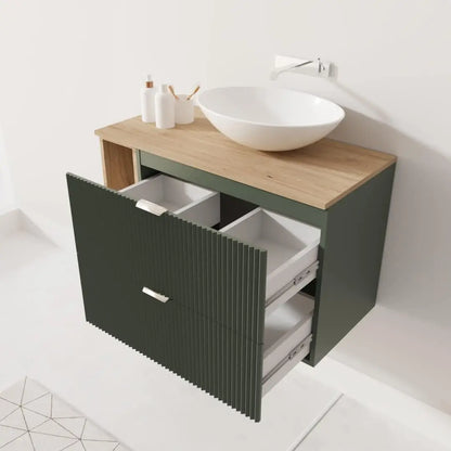 Dulap pentru lavoar 100 cm cu raft Willy - Verde, Nuc raft, Nuc top