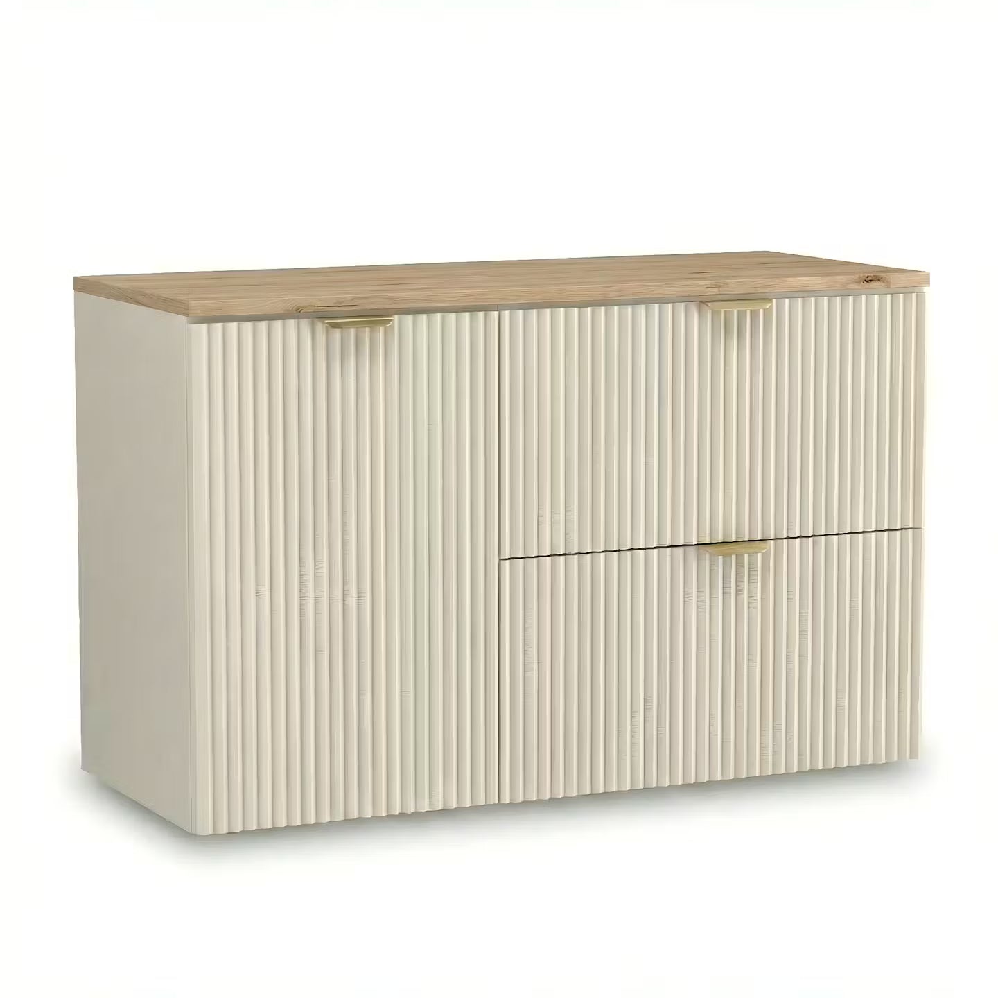 Dulap pentru lavoar 100 cm, cu cos de rufe, fronturi canelate Willy - Casmir, Nuc top