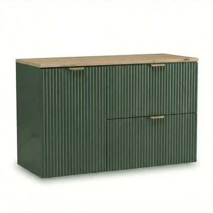Dulap pentru lavoar 100 cm, cu cos de rufe, fronturi canelate Willy - Verde, Nuc top