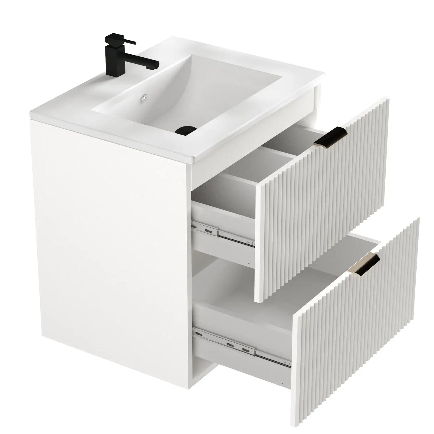 Dulap pentru lavoar 60 cm cu chiuveta, 2 sertare, fronturi canelate Willy - Alb