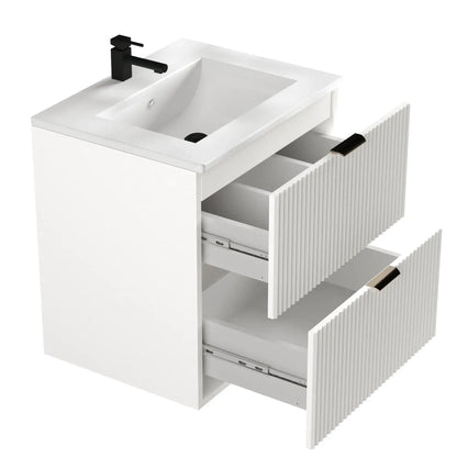 Dulap pentru lavoar 60 cm cu chiuveta, 2 sertare, fronturi canelate Willy - Alb