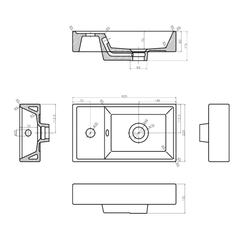 Dulap pentru lavoar 40 cm, cu chiuveta, 1 usa, fronturi netede Belino - Nuc inchis