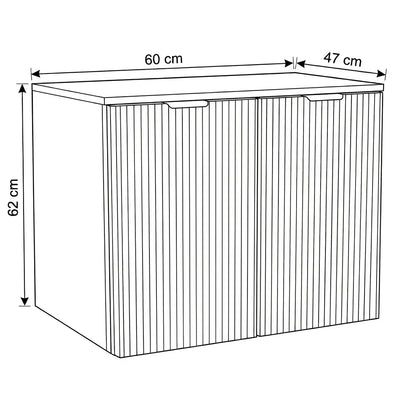 Dulap pentru lavoar 60 cm, cu 2 usi, fronturi canelate Willy - Verde/Nuc