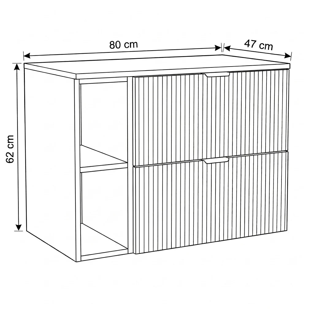 Dulap pentru lavoar 80 cm cu raft, fronturi canelate Willy - Casmir/Nuc