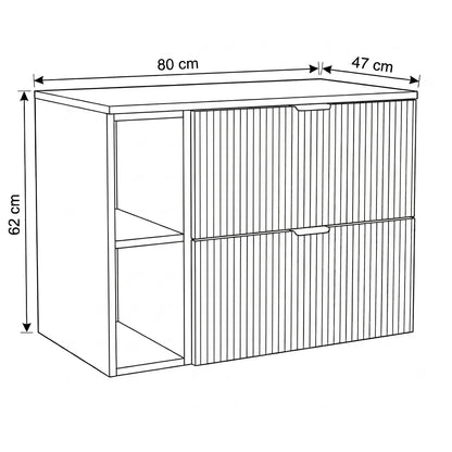 Dulap pentru lavoar 80 cm cu raft, fronturi canelate Willy - Casmir/Nuc