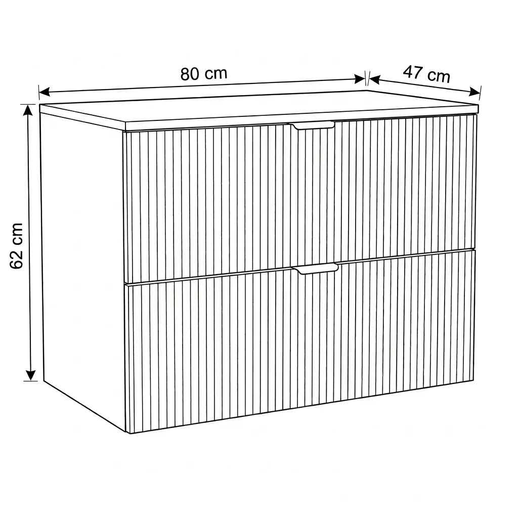 Dulap pentru lavoar 80 cm 2 sertare fronturi canelate Willy - Alb