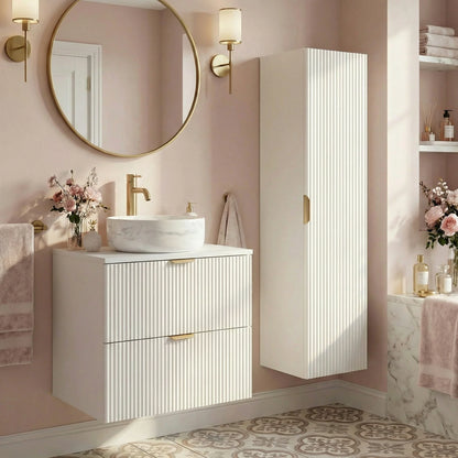 Dulap pentru lavoar 60 cm 2 sertare fronturi canelate Willy - Alb