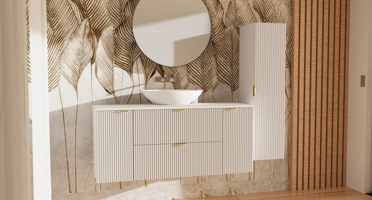 Dulap pentru lavoar 140 cm cu 2 usi, cu 2 sertare, fronturi canelate Willy - Alb