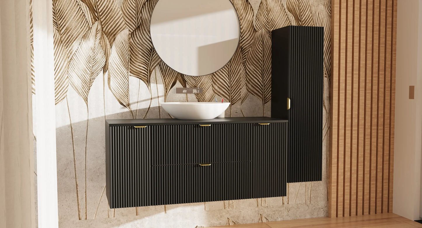 Dulap pentru lavoar 140 cm cu 2 usi, cu 2 sertare, fronturi canelate Willy - Negru