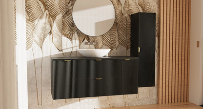 Dulap pentru lavoar 140 cm cu 2 usi, cu 2 sertare, fronturi canelate Willy - Negru