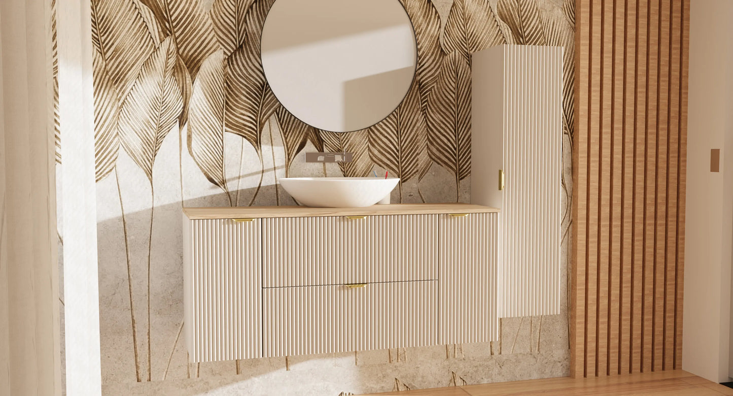 Dulap pentru lavoar 140 cm cu 2 usi, cu 2 sertare, fronturi canelate Willy - Casmir, Nuc top