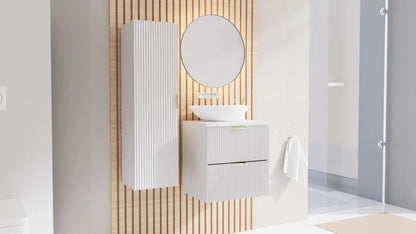 Dulap înalt pentru baie 120 cm, fronturi canelate Willy - Alb