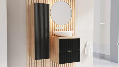 Dulap pentru lavoar 60 cm 2 sertare fronturi canelate Willy - Negru/Nuc