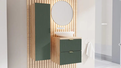 Dulap pentru lavoar 60 cm 2 sertare fronturi canelate Willy - Verde/Nuc