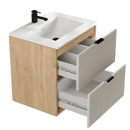 Dulap pentru lavoar 60 cm cu chiuveta, 2 sertare, fronturi canelate Willy - Casmir/Nuc