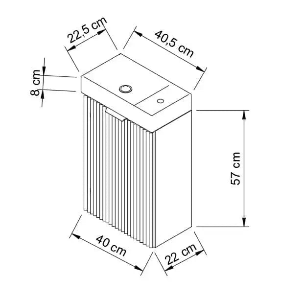 Dulap pentru lavoar 40 cm, cu chiuveta, 1 usa, fronturi canelate Willy - Stejar Cremona