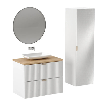 Dulap înalt pentru baie 120 cm, fronturi canelate Willy - Alb