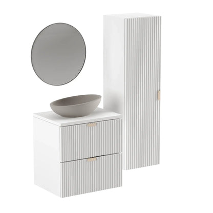 Dulap pentru lavoar 60 cm 2 sertare fronturi canelate Willy - Alb