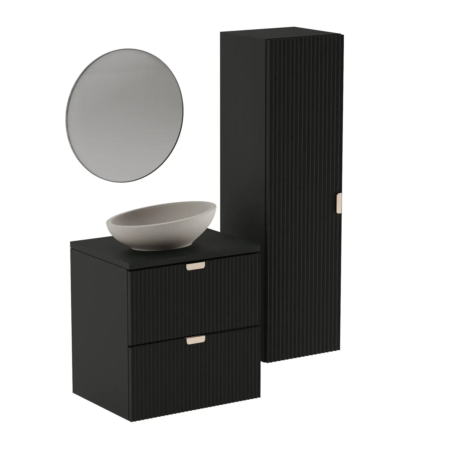 Dulap pentru lavoar 60 cm 2 sertare fronturi canelate Willy - Negru