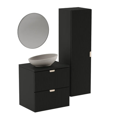 Dulap pentru lavoar 60 cm 2 sertare fronturi canelate Willy - Negru