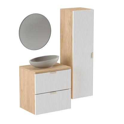 Dulap pentru lavoar 60 cm 2 sertare fronturi canelate Willy - Alb/Nuc