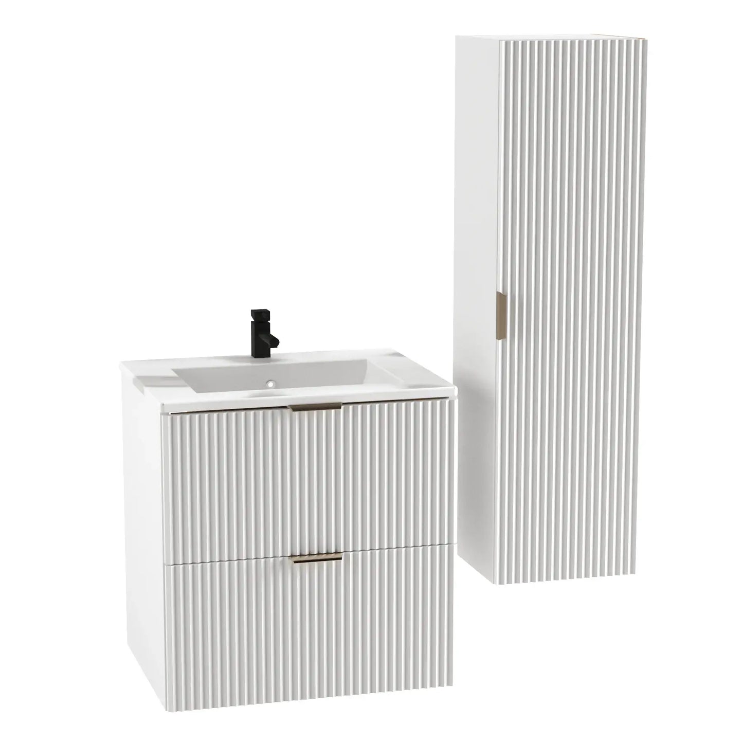 Dulap pentru lavoar 60 cm cu chiuveta, 2 sertare, fronturi canelate Willy - Alb