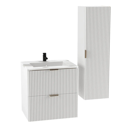 Dulap pentru lavoar 60 cm cu chiuveta, 2 sertare, fronturi canelate Willy - Alb