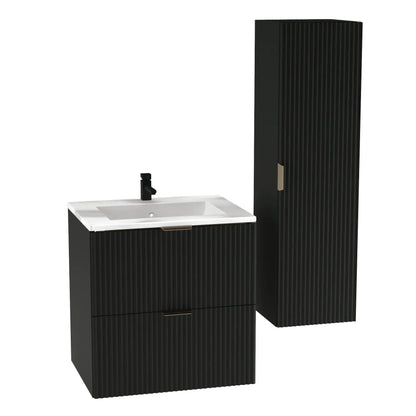 Dulap pentru lavoar 60 cm cu chiuveta, 2 sertare, fronturi canelate Willy - Negru