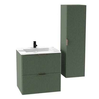 Dulap pentru lavoar 60 cm cu chiuveta, 2 sertare, fronturi canelate Willy - Verde