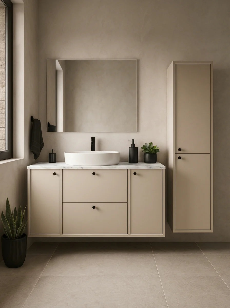 Dulap pentru lavoar 120 cm, cu 2 usi, cu 2 sertare, fronturi netede Belino - Casmir/Marmura alba